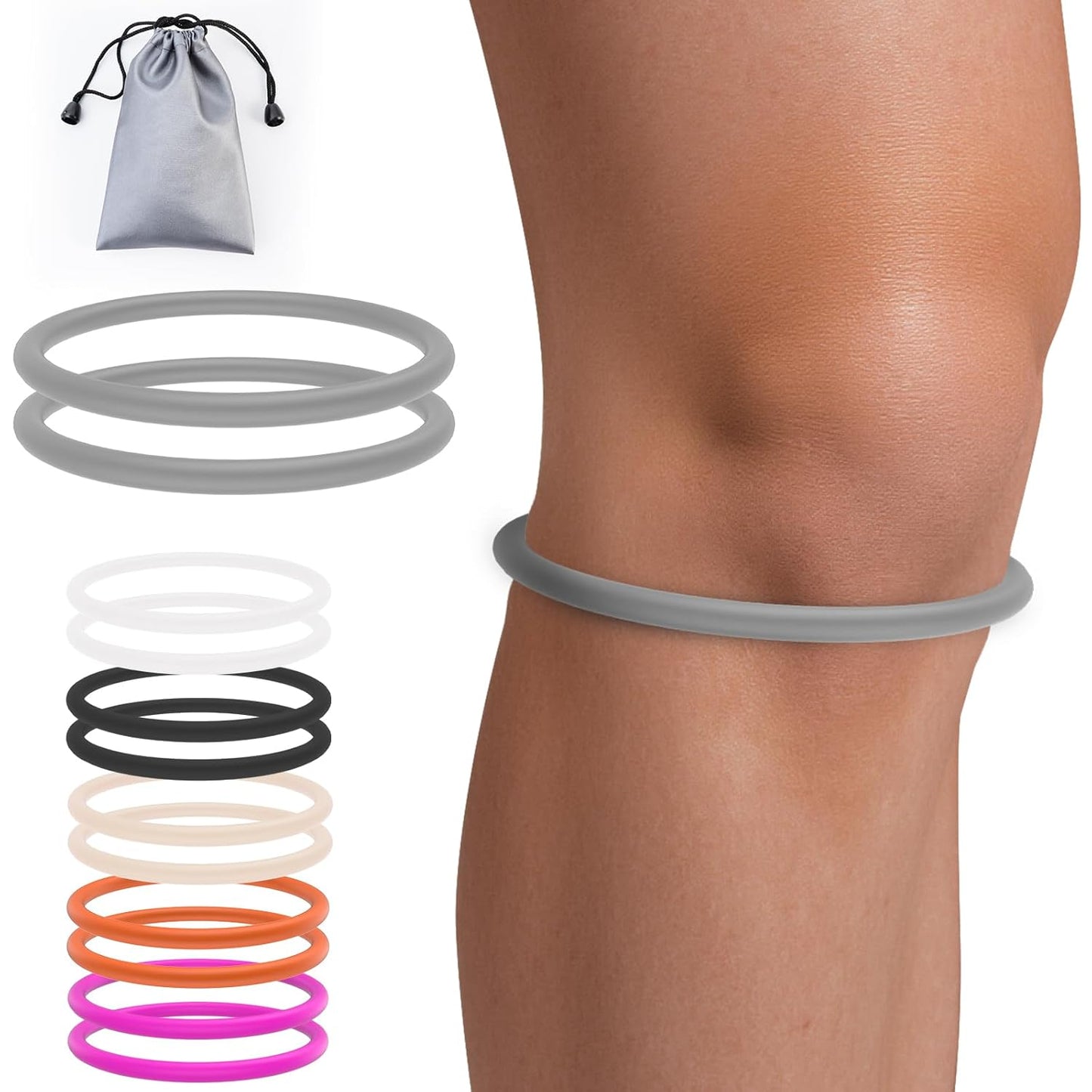 2PCS Patellar Tendon Support Strap for Knee Pain Relief, Knee Bands for Basketball, Running, Tennis, Soccer and Hiking, Silicone Patella Band for Women and Men, Includes Storage Bag (Black)