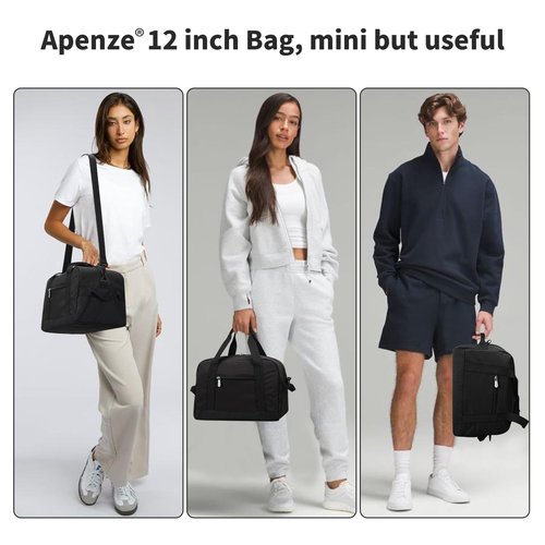 Apenze Small Gym Bag Carry On Bag - 12 in Mini Duffle Bag Lightweight for Overnight Travel(Black)