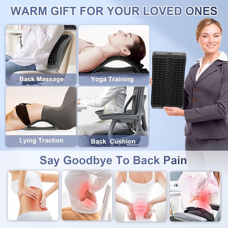 MINOLL Grey Back Stretcher for Lower Back Pain Relief, Adjustable Lumbar Decompression Device