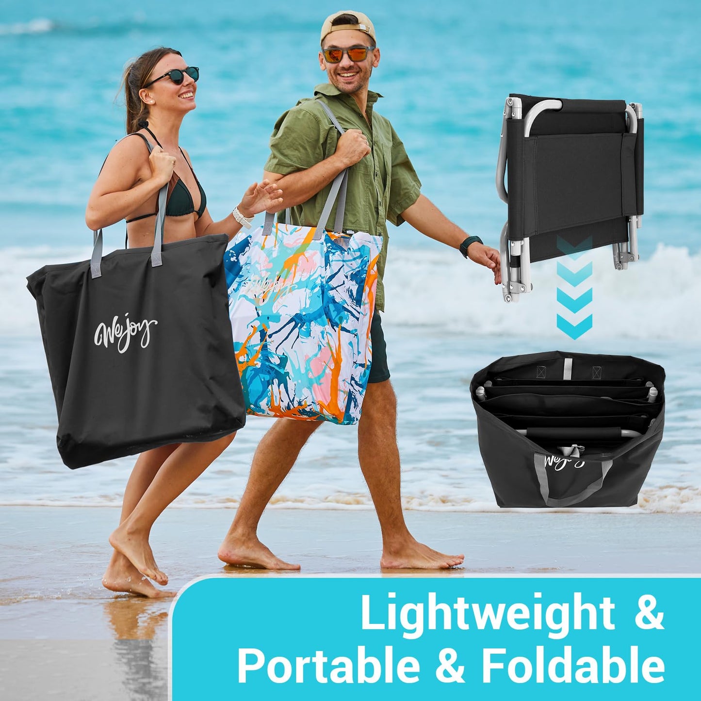 #WEJOY 2 Pack Beach Chairs and Table Set Folding Low Beach Chairs for Adults Lightweight Beach Chair with Carry Bag for Outdoor Beach Lawn Camping Picnic Blue Beach Chair & Table Set