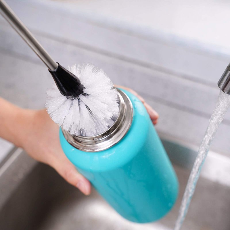 MOSOLAN Stainless Steel Bottle Brush with Replaceable Head, 2 Pack Long Handle Scrubbing Brush for Water Bottles, Glasswares, Mugs, Flasks, Tumblers, Vases, and Kitchen Sink, White, 15 in