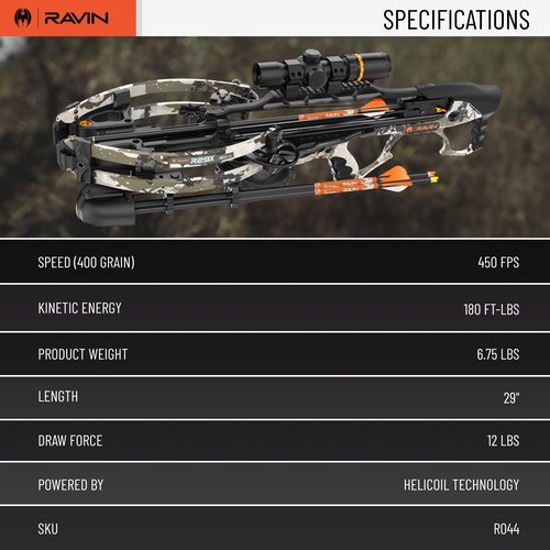 RAVIN R29X XK7 Crossbow Package - High-Performance Compact Bow with Helicoil Technology, Silent Crank, and 100-Yard Speed Lock Scope - 450 FPS - Kings XK7 Camo - Pre-Assembled for Archery & Hunting