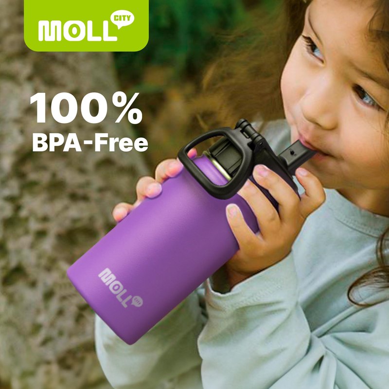 Mollcity 12 oz Water Bottle for Kids-Small Insulated Water Bottle with Straw-Stainless Steel Double Wall Vacuum Sports Water Bottles for School (Purple)