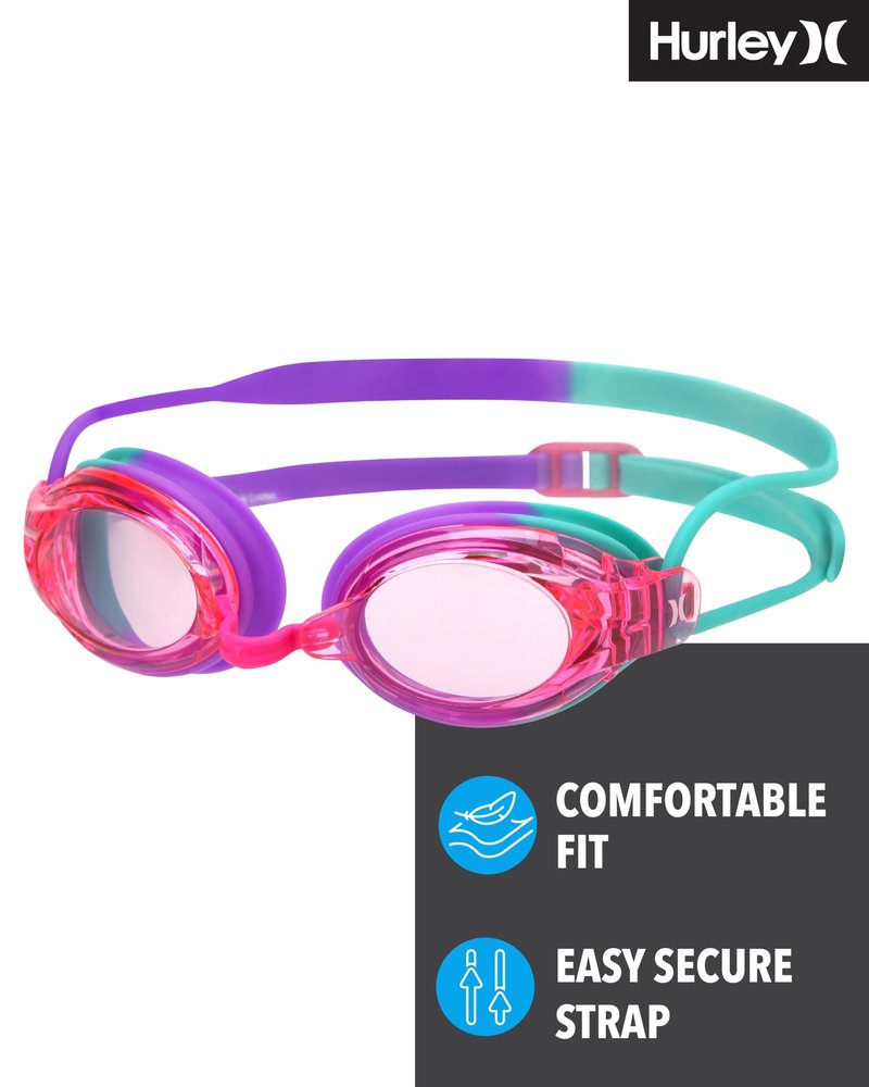 Hurley Kids Swim Goggles - 3 Pack UV Protection Anti-Fog Leak Proof Kids Goggles - Adjustable Wakiki Swimming Accessories
