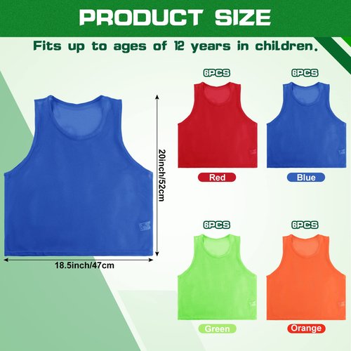Yahenda 24 Pcs Nylon Mesh Scrimmage Team Practice Vests Pinnies Jerseys for Children Youth Sports Basketball Soccer Football (Multicolor)