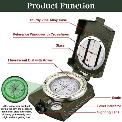 Compasses,Hiking Compass for Survival with ,Compass Survival,Waterproof Durable and Pocket-SizedTactical Survival Compass with Lanyard,Climbing Biking Exploring Geology, Outdoor Activities
