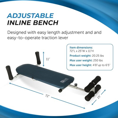 Stamina InLine Back Stretch Bench Upper and Lower Back Stretcher - No Inversion Decompression Fitness Equipment - Up to 250 lbs Weight Capacity