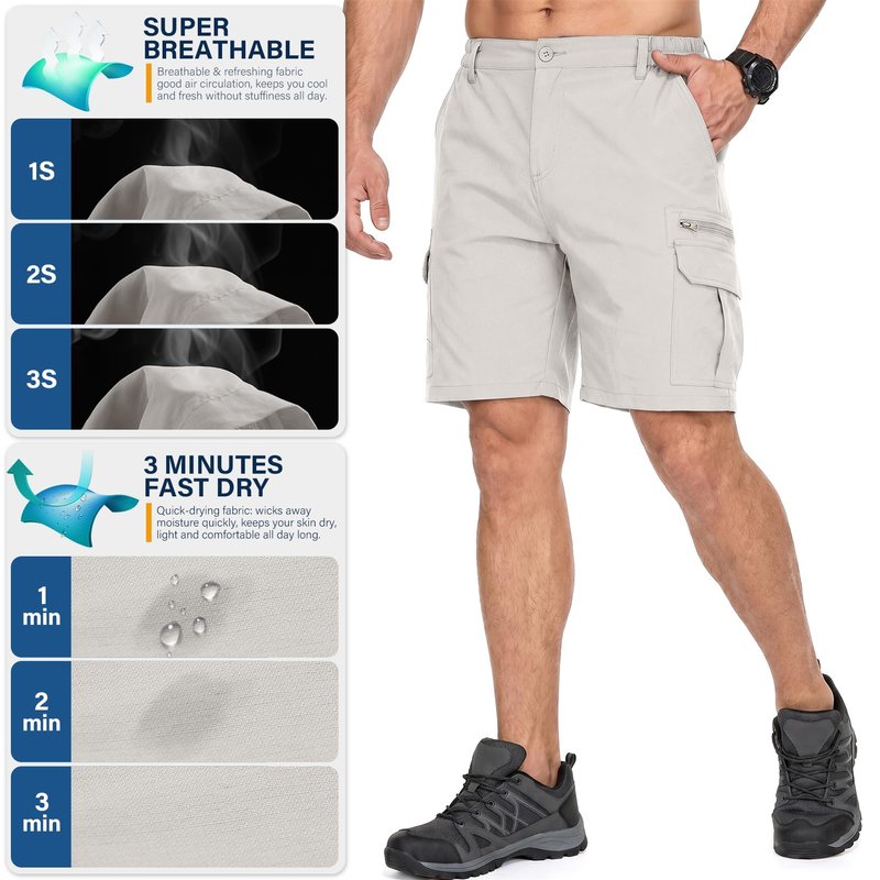 Jessie Kidden Mens Outdoor Casual Expandable Waist Lightweight Water Resistant Quick Dry Fishing Hiking Shorts (6222 Beige Apricot 40)