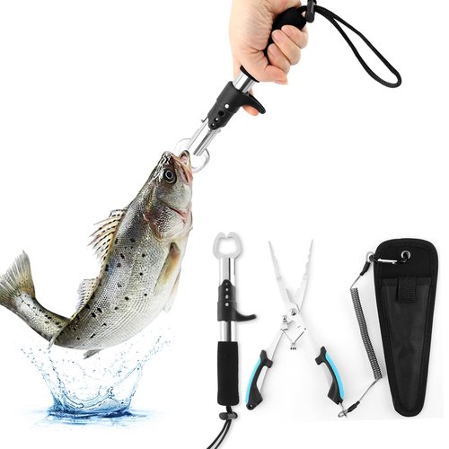 Fishing Pliers and Gripper Set, Stainless Steel Fishing Pliers & Lip Gripper Set with Telescopic Lanyard, Sheaths, Multi-Function Saltwater Resistant Tools Gifts for Men