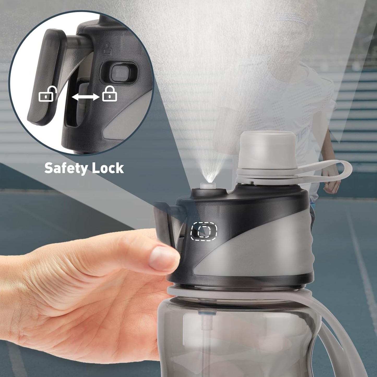 22OZ Misting Water Bottle, 2-in-1 Mist and Sip Water Bottles, Mist Water Bottle for Drinking, Great for Hiking/Running/Outdoor Activity, BPA-Free & Leakproof, Blue