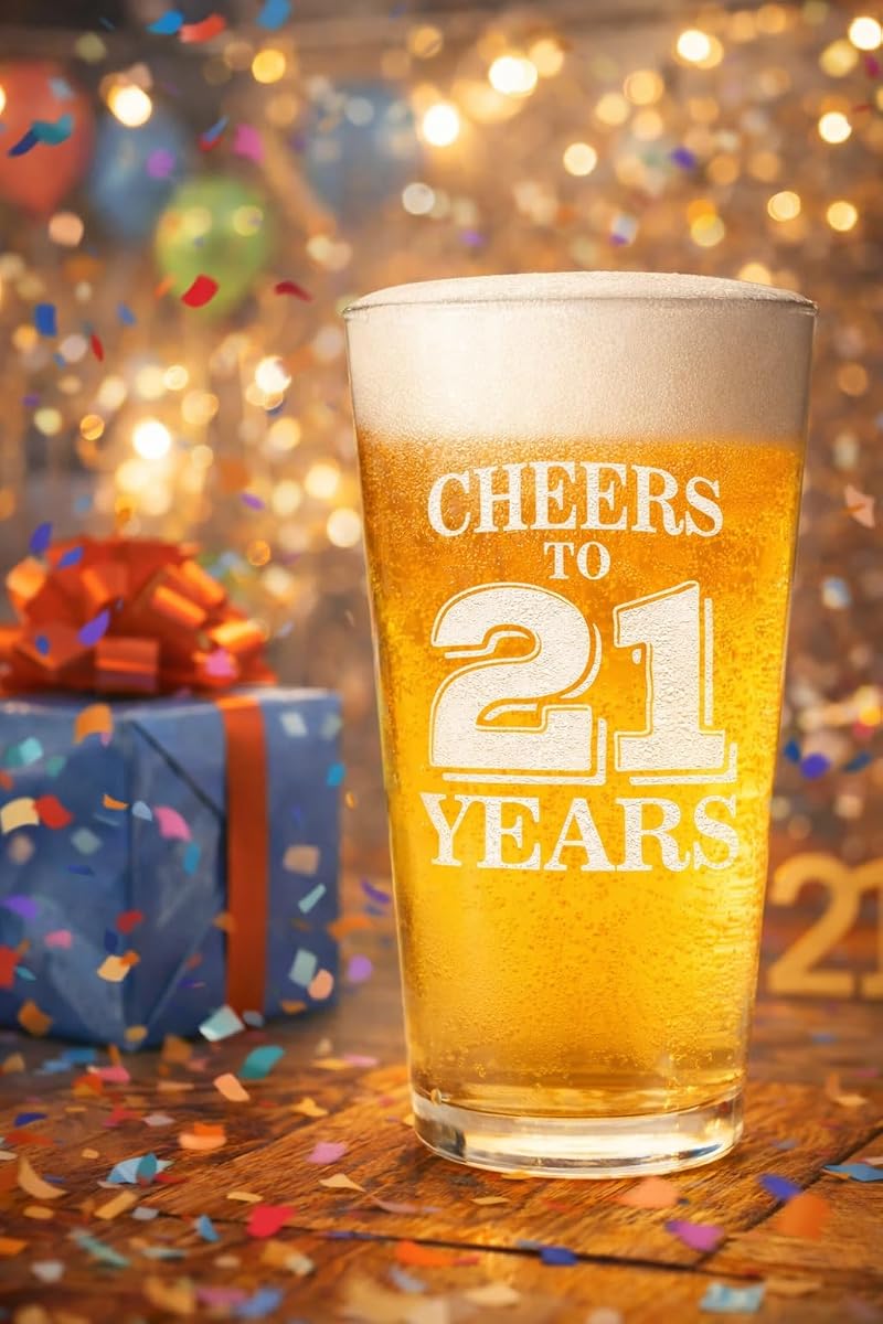 Veracco 21st Birthday Pint Glass β Cheers to 21 Years, Clear Glass