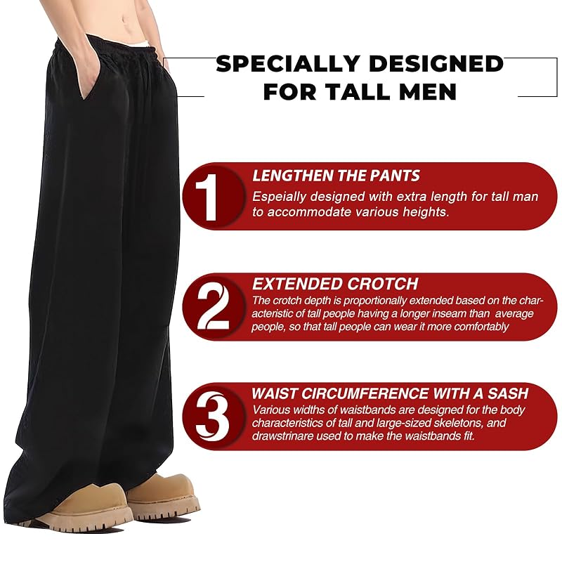 Tall Men’s Sweatpants - Big & Tall Inseam 38W x 36L, Relaxed Fit Black