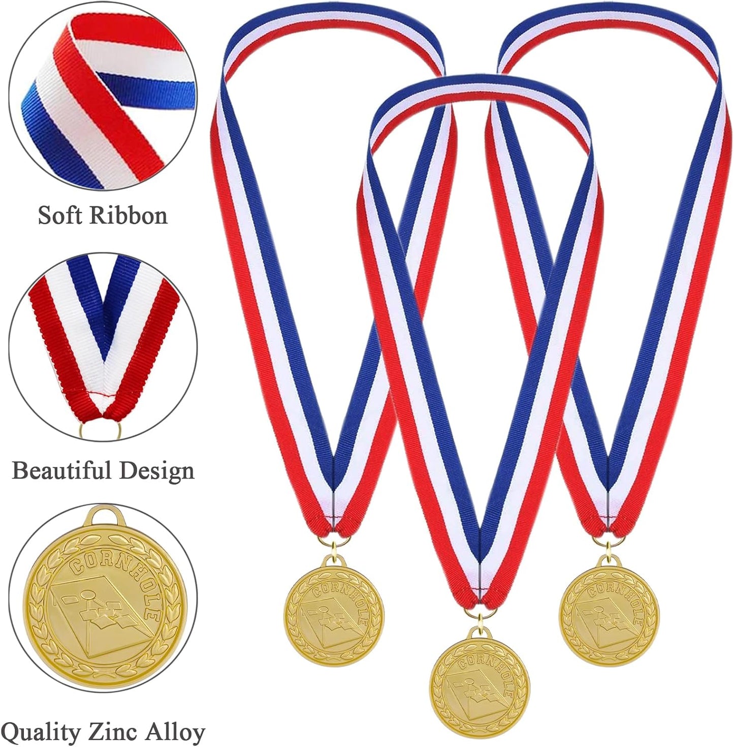 12 Pieces Gold Medals for Awards - Winner Medal Metal with Neck Ribbon Prizes for Kids, Adults, Sports Day, Spelling Bees, Competitions, Party, 2 Inches