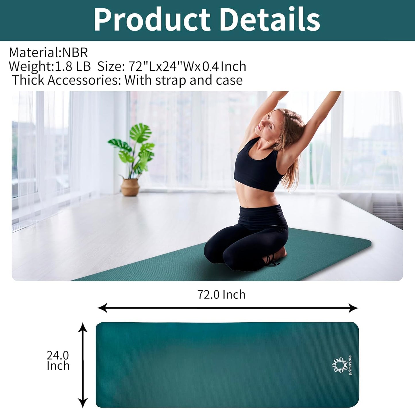 1/2-Inch Extra Thick NBR Yoga Mat with Enhanced Stability - Textured Design, Lightweight Mat with Carrying Strap & Case for Yoga, Pilates, Gym & Home Use (Multiple Colors)