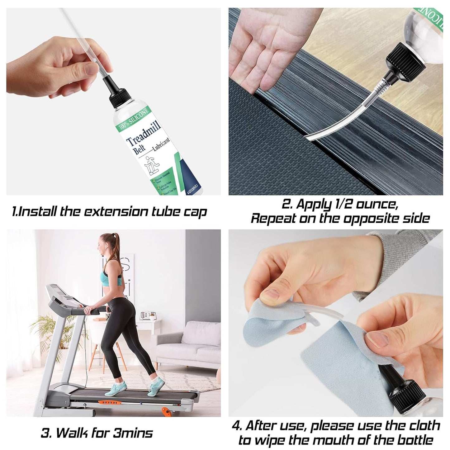 100% Silicone Treadmill Lubricant for Belt, 4 Oz Treadmill Oil Belt Lubricant, Reduce Friction Lubricant with Tubes and 5 Cloths for Nearly All Types of Treadmills (1)