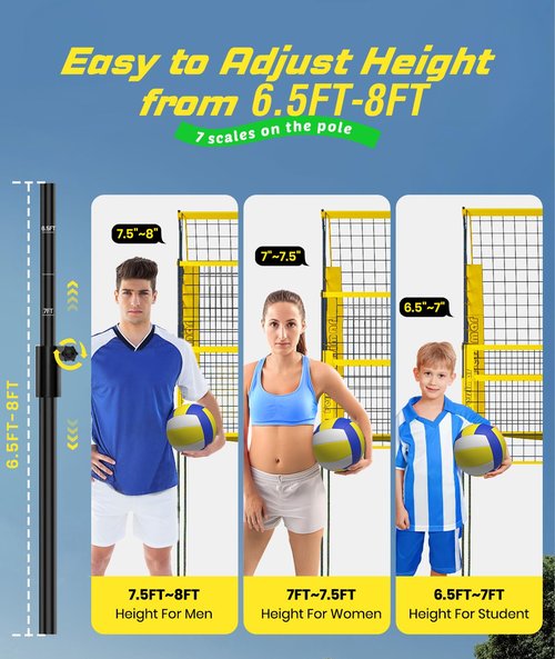 Volleyball Training Net System,7 Adjustable Heights Practice Equipment Net Station,Improve Volleyball Serve&Spike Skills with Ball Return, Portable &Easy Setup for Backyard Individual &Team Practice