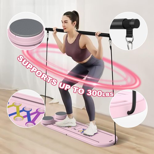 Pilates Board, Pilates Reformer Set for Home, Multifunctional Abdominal Board, Multi-Purpose Foldable Pilates Reformer Board, Core Workout Equipment, Pink