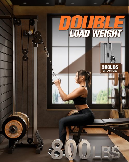 Wall Mount Cable Station, 18 Position Height Adjustable LAT Pulldown Machine with Dual Pulley System, Heavy Duty Cable Crossover Machine for Home Gym Fitness Equipment