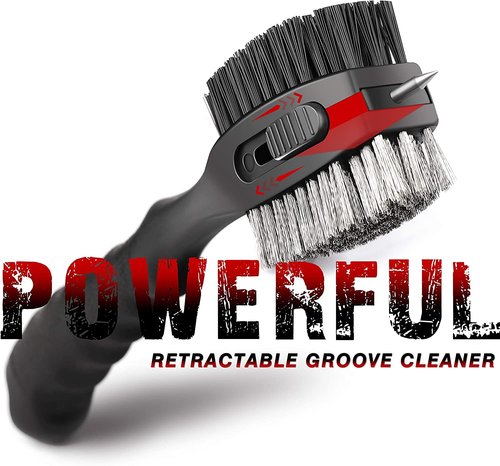 CHAMPKEY PRO Retractable Golf Club Brush | Oversized Brush Head with Soft Rubber Hand Grip & Retractable Groove Cleaner Golf Brush (Black 2 Pcs)