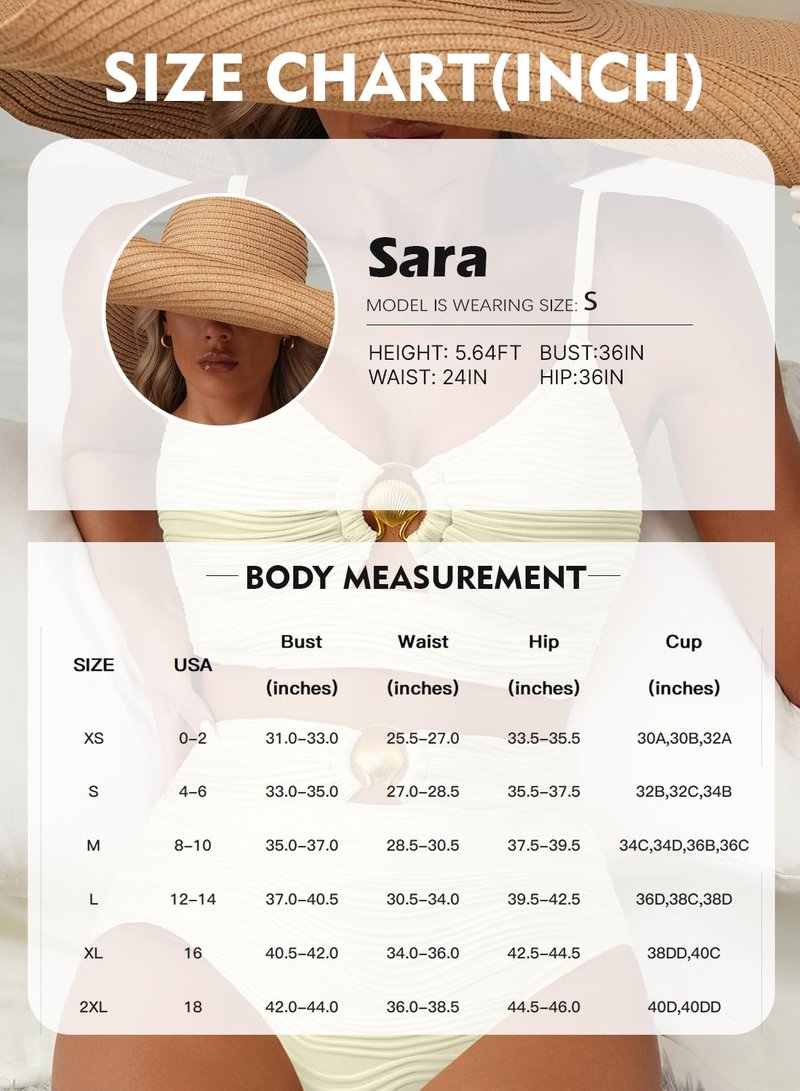 Herseas Sexy Bikini Sets for Women 2026 Summer Push Up 2 Piece Tummy Control Bathing Suits High Waisted Metal Ring Ruched Cutout Swimsuits Cute Resort Wear Beige Medium