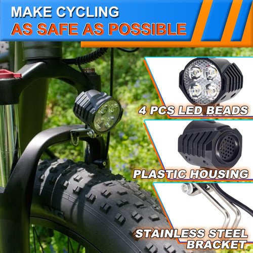 Ebike Headlight 48V 36V, 12V-60V Compatible, 2 Pin Waterproof Connector / 3 Pin SM Connector Electric Bike Front Light (2 Pin Waterproof Connector)