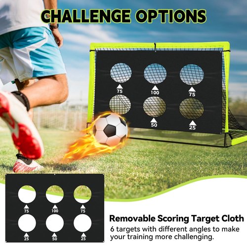 hoerlar Kids Soccer Goals for Backyard Set of 2-6x4 ft Portable Pop Up Soccer Nets Training Equipment Baseball Protective Screens with Soccer Ball, Ladder, Cones, Ideal Birthday