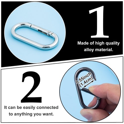 BEIQIYA 3pcs Oval Spring Clips, Metal O Ring Carabiner Keyring, Heavy Duty Buckle Clasp for Keychains Backpacks Purses DIY Crafts- Gold & Silver & Black