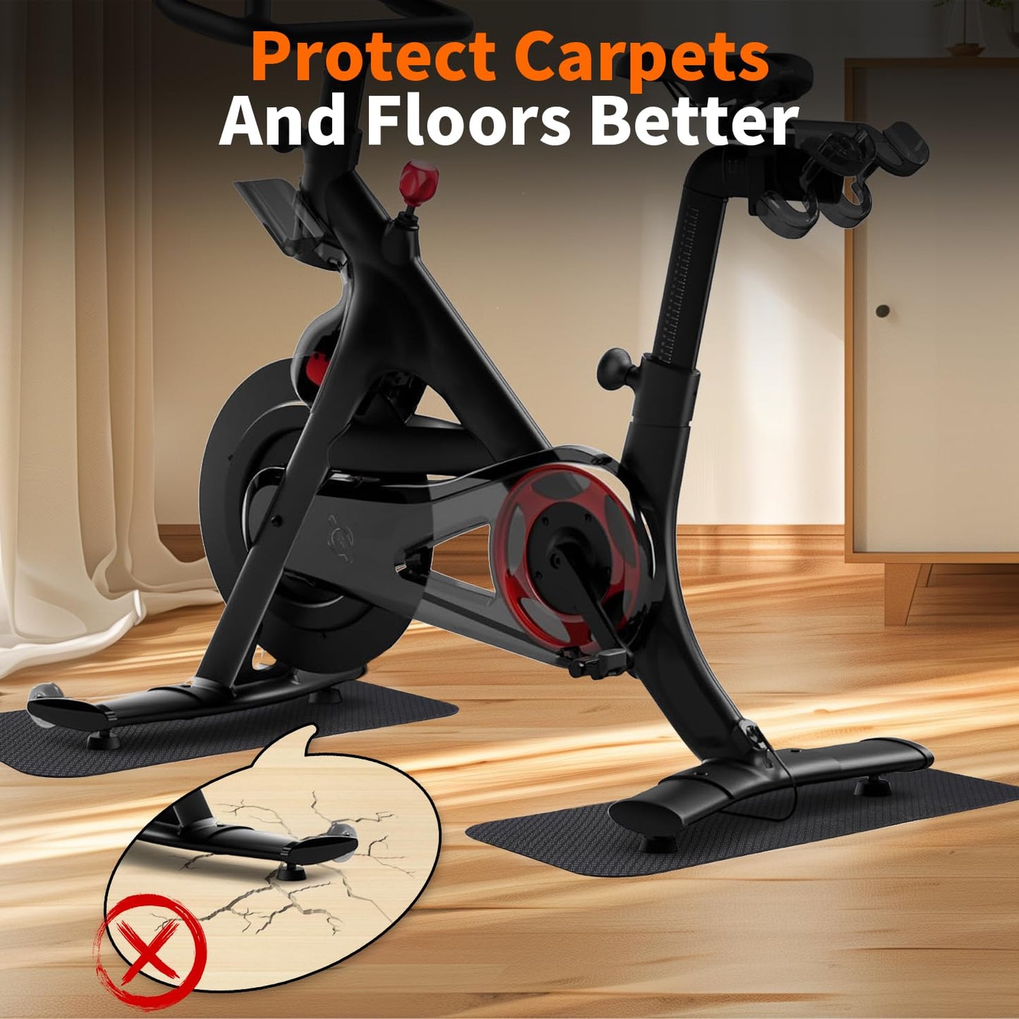 2PCS Bike/Rowing Machine Mat for Carpet Floors, Compatible with Peloton/Yosuda, Bike Mat for Hardwood Floors, Mat for Under Bike on Carpet, Indoor Stationary Bike mat,Cycling, Noise Shock Absorption