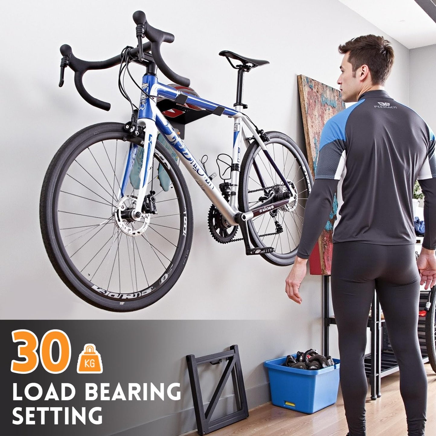 KAWBIYJ Bike Wall Mount, Bike Rack Garage, Space-Saving Bike Wall Hanger, Storage Stand Multifunctional Shelf Wall Bike Mount for Road, Mountain or Hybrid Bikes, Bike Rack Holds up to 66lbs(Black)