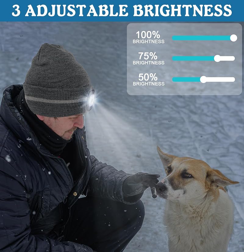 MELASA Reflective Stripe Beanie with LED Light - Fluorescent Yellow