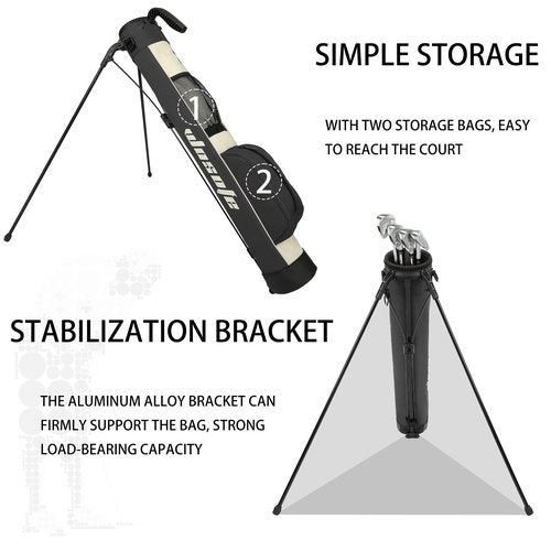 Golf Stand Bag Lightweight Small Golf Bag with Dual Strap Easy Carry 2 Way Dividers Multiple Pockets Golf Gun Bag with 2 Golf Wood Head Covers (Black)