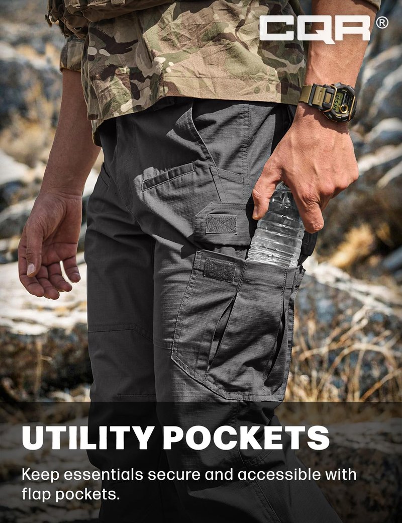 CQR Men's Tactical Pants, Water Resistant Ripstop Cargo Pants, Lightweight EDC Work Hiking Pants, Outdoor Apparel, Raider Charcoal, 30W x 30L
