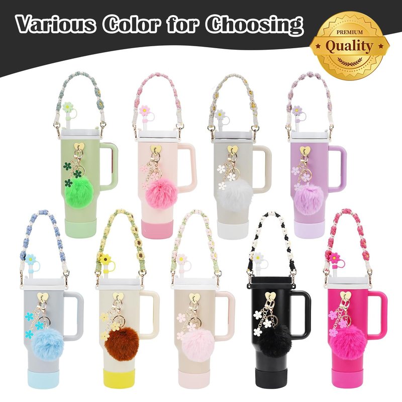 7PCS Stanley Cup Accessories - Including Straw Cover, Silicone Boot, Hand Strap & 4 Charms for 40oz & 30oz Tumblers