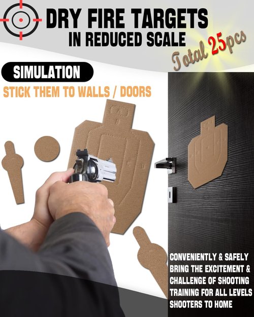 Zivosely 5 Set 25 Pcs Dry Fire Targets Cardboards in Reduced Scale, Cardboard Targets for Shooting Silhouette Simulation Style, Competition Torso Target Shooting Range Practice