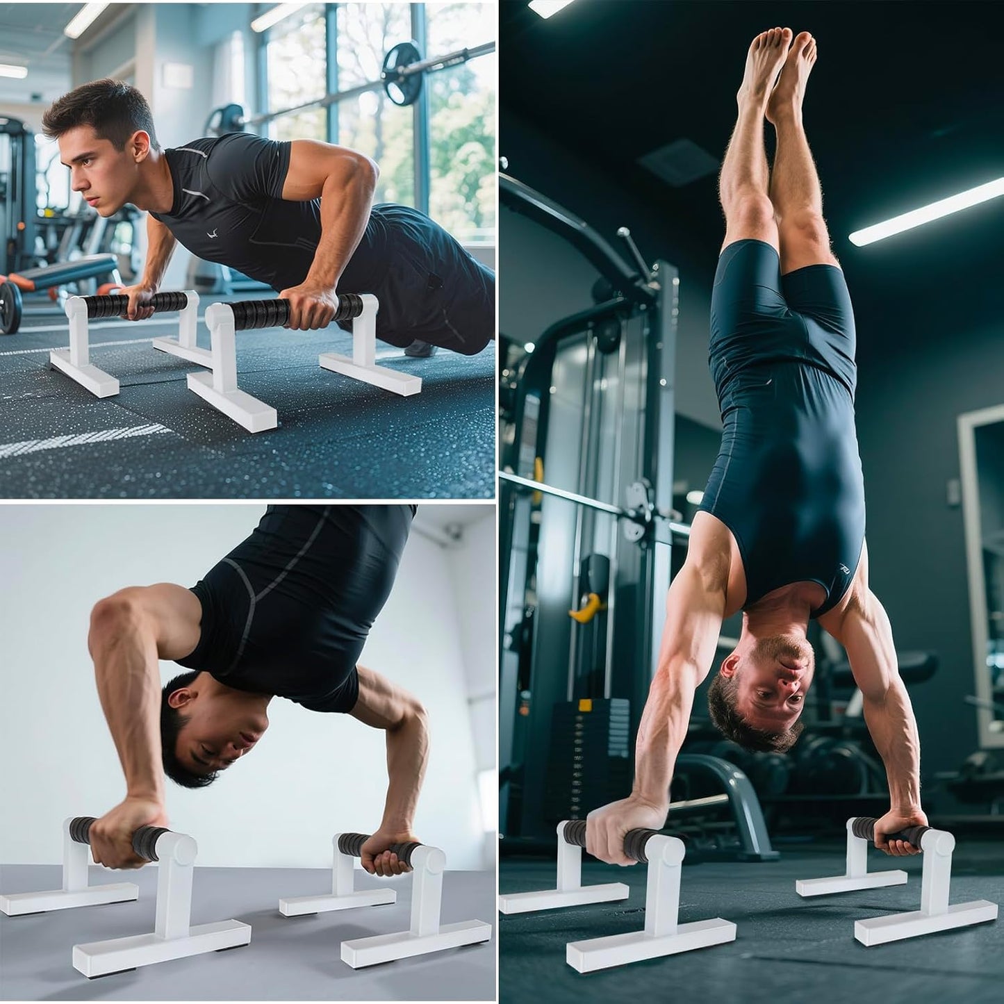 1 Pair Wooden Parallettes Push Up Bars for Men, Strength Training Pushup Stands Handles for Home Calisthenics, Fitness, Floor Workouts Solid Wood with White Metal Bracket - Support 500 lbs