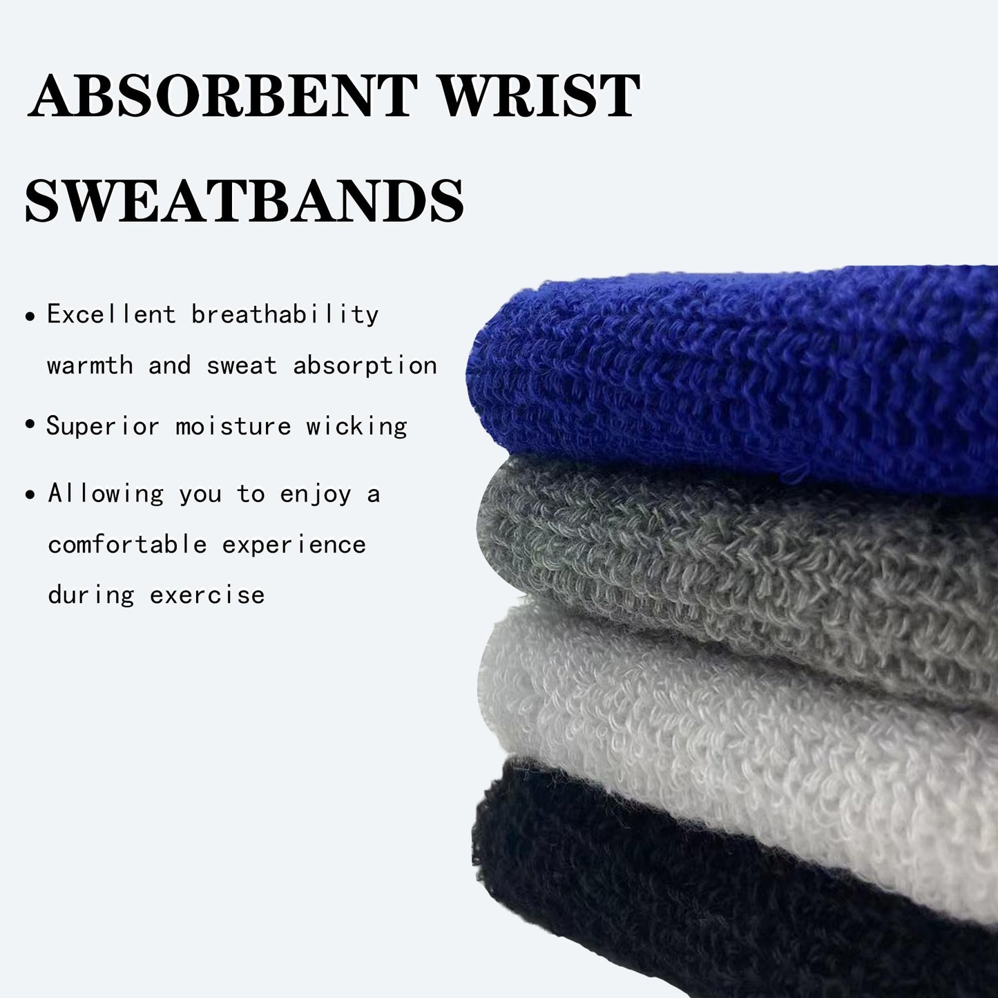 IMAGERIO 6 Pack 4 Inch Wrist Sweatbands Tennis Wrist Bands Absorbent Sweat Band for Men and Women, Breathable Cotton Sweatbands for Working Out, Basketball, Running Athletic Sports -Blue/Black/White