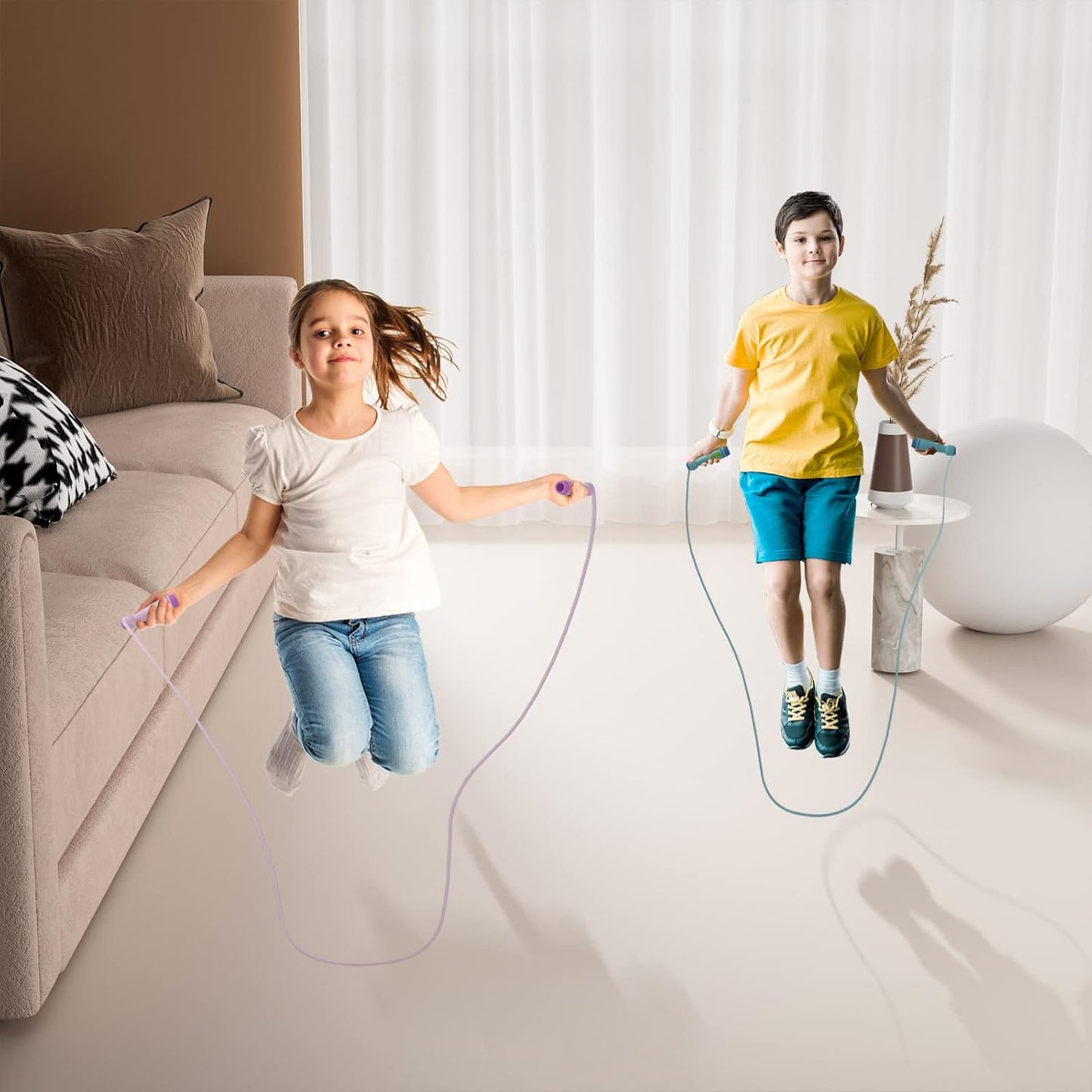 Jump Rope for Kids-Adjustable Cotton Braided Skipping Rope with Wooden Handle for Toddler Fitness Workout Exercise Outdoor Activity