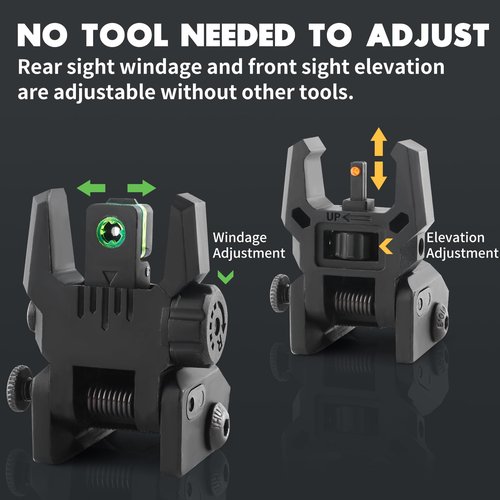 ZBULAR Fiber Optic Sights, Flip Up Front and Rear Backup Sights with Green Red Fiber Optics Dots, Tool-Free Adjustable Front Sight Rapid Transition