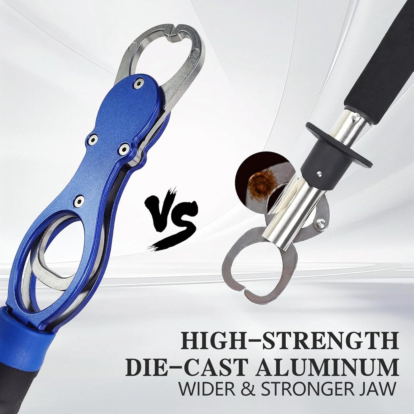 11.4'' Heavy-Duty Fish Gripper with Scale Rustproof Aluminum Body, Non-Slip Rubber Handle, Built-in Weight Estimator & Wrist Lanyard