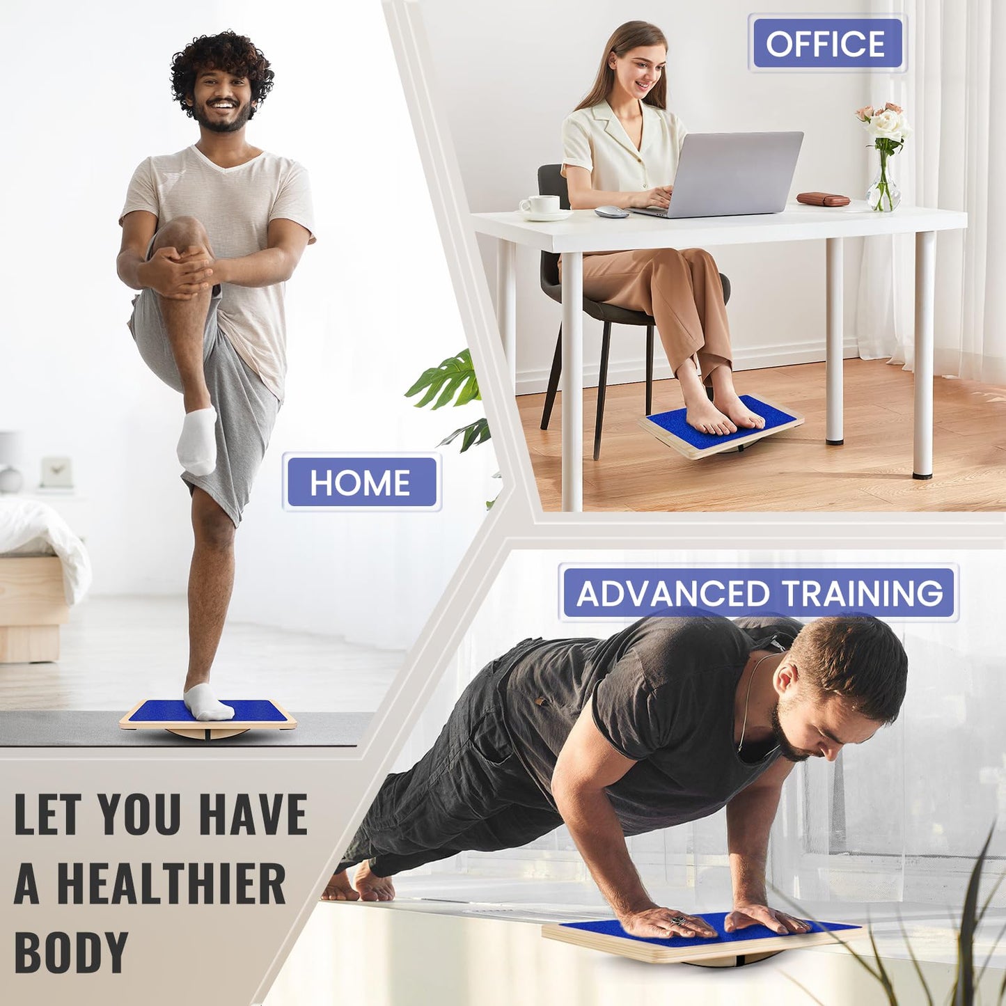 360 Degree Balance Board Professional Wobble Board for Adults Anti-Slip 350LBS Balance Boards for Physical Therapy Standing Desk Core Strength Wooden Balance Board Rocker Board