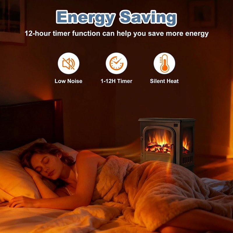 DUMOS Electric Fireplace Heater, 26” Freestanding Electric Fireplace Stove with 3D Flame Effect & Remote Control, Stylish Stove for Home with Safety Features, Adjustable Heat & 12H Timer, Charcoal