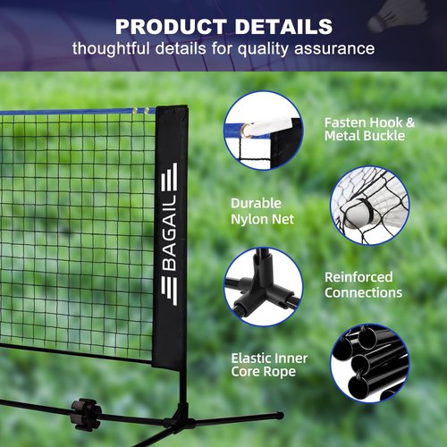 BAGAIL Badminton Net, Foldable Sports Net 10 FT/ 14 FT/ 17 FT Wide, Height Adjustable Net Set with Carry Bag for Tennis, Pickleball or Pool Volleyball - 10ft, Blue