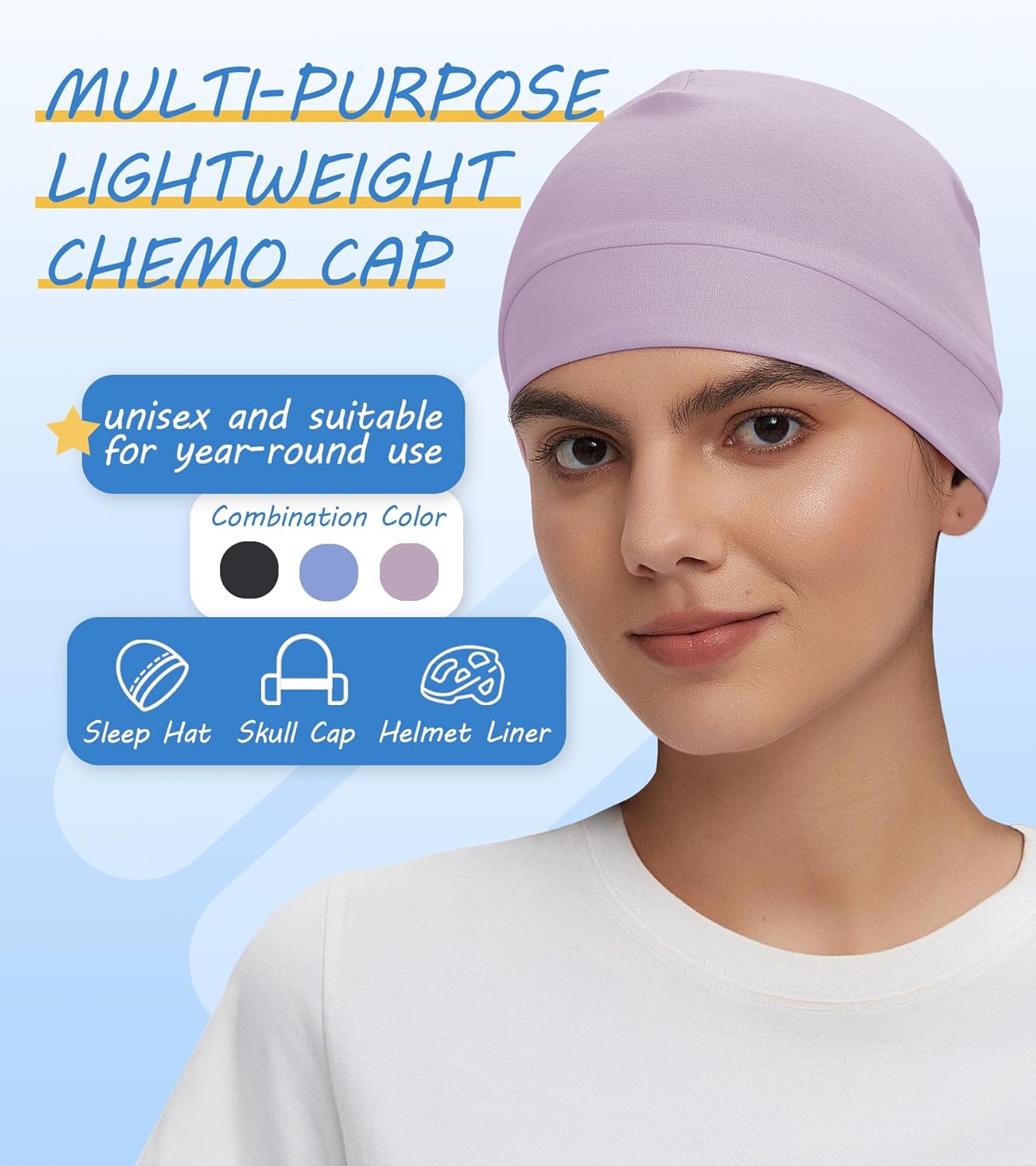 3 Pieces Cotton Skull Caps for Men Women Chemo Headwear Lightweight Beanie Sleeping Cap Helmet Liner