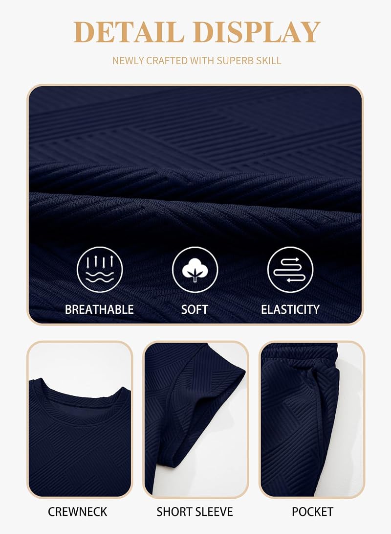 Eytino Plus Size 2-Piece Tracksuit Set Navy Blue - Short Sleeve Top, High-Waist Wide-Leg Pants (1X-5X) Variation: Navy Blue+3X