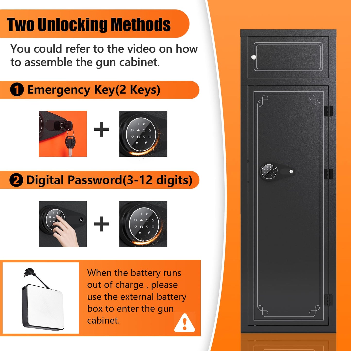 KAER 12-14 Gun Safe Gun Safes for Rifles and Pistols Electronic Gun Cabinet Large Rifle Safes for Home Gun Safe Clearance with Removable Shelf and Separate Lockbox
