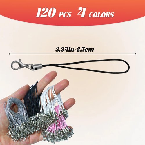 Gallipower 120 Pcs Phone Charm Straps,Small Lanyard,Cell Phone Straps Charm,Phones Charms Kit With Lobster Clasp,Keychain String,Keychain-Straps,DIY Jewelry Mobile Accessories