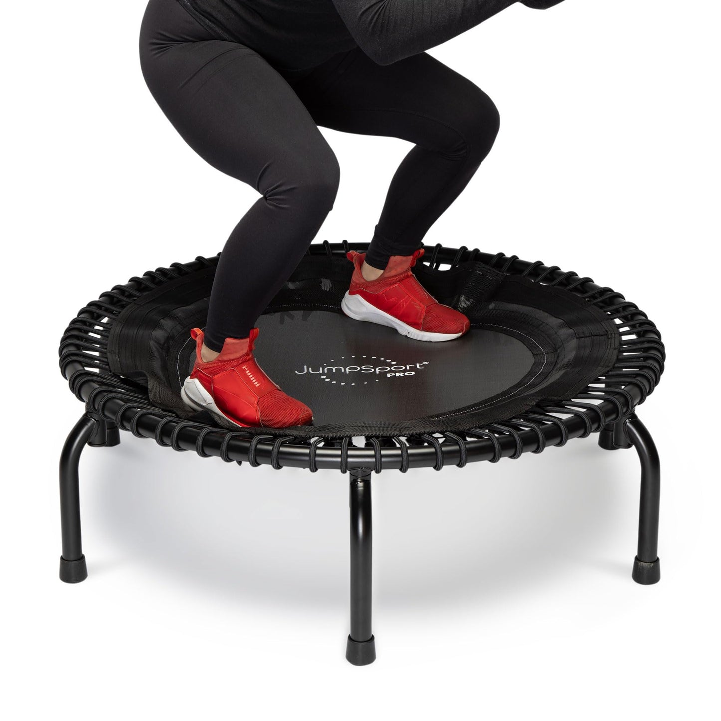 JumpSport 350 PRO Steel-Frame Adult Fitness Trampoline, Adjustable Bounce, 39" - Indoor Rebounder Exercise & Workout Equipment w/No-Tip Stable Arched Legs, 300 Lbs Weight Rating