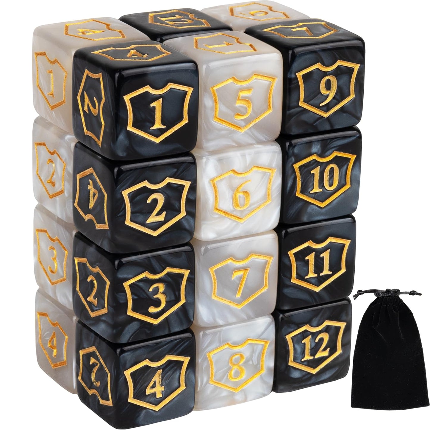 24 Pieces MTG Dice Counters Shield D6 Dice Set Loyalty Life Counter Magic Buff Tokens Compatible with MTG, TCG, Card Games Accessories