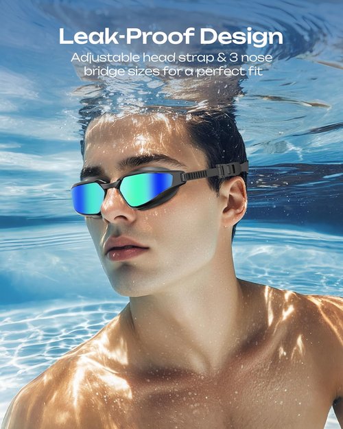 OLANRUN Swim Goggles, Unisex Adult Swimming Goggles for Men Women Youth - Anti Fog, Anti UV, No Leakage, HD Wider View (A1 (Black Frame + Gold Lens))