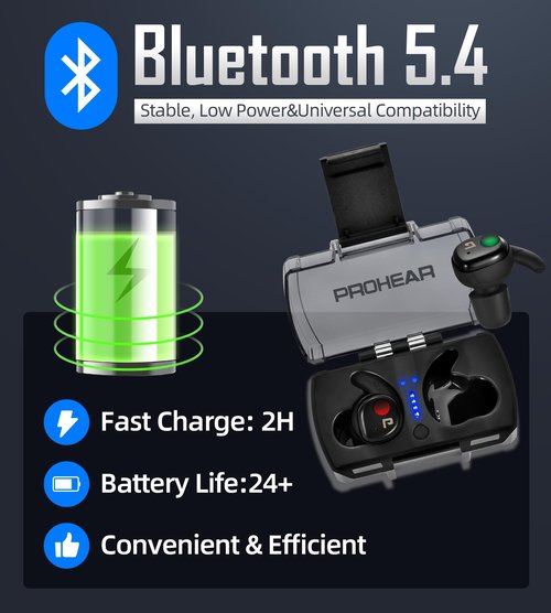 PROHEAR EP02 Shooting Ear Buds with Bluetooth & 4X Tactical Sound Control Hearing Boost, 27dB NRR Noise Reduction, 13H Runtime, Rechargeable Case ??Ideal for Hunting, Range, Outdoor Shooting ??Black